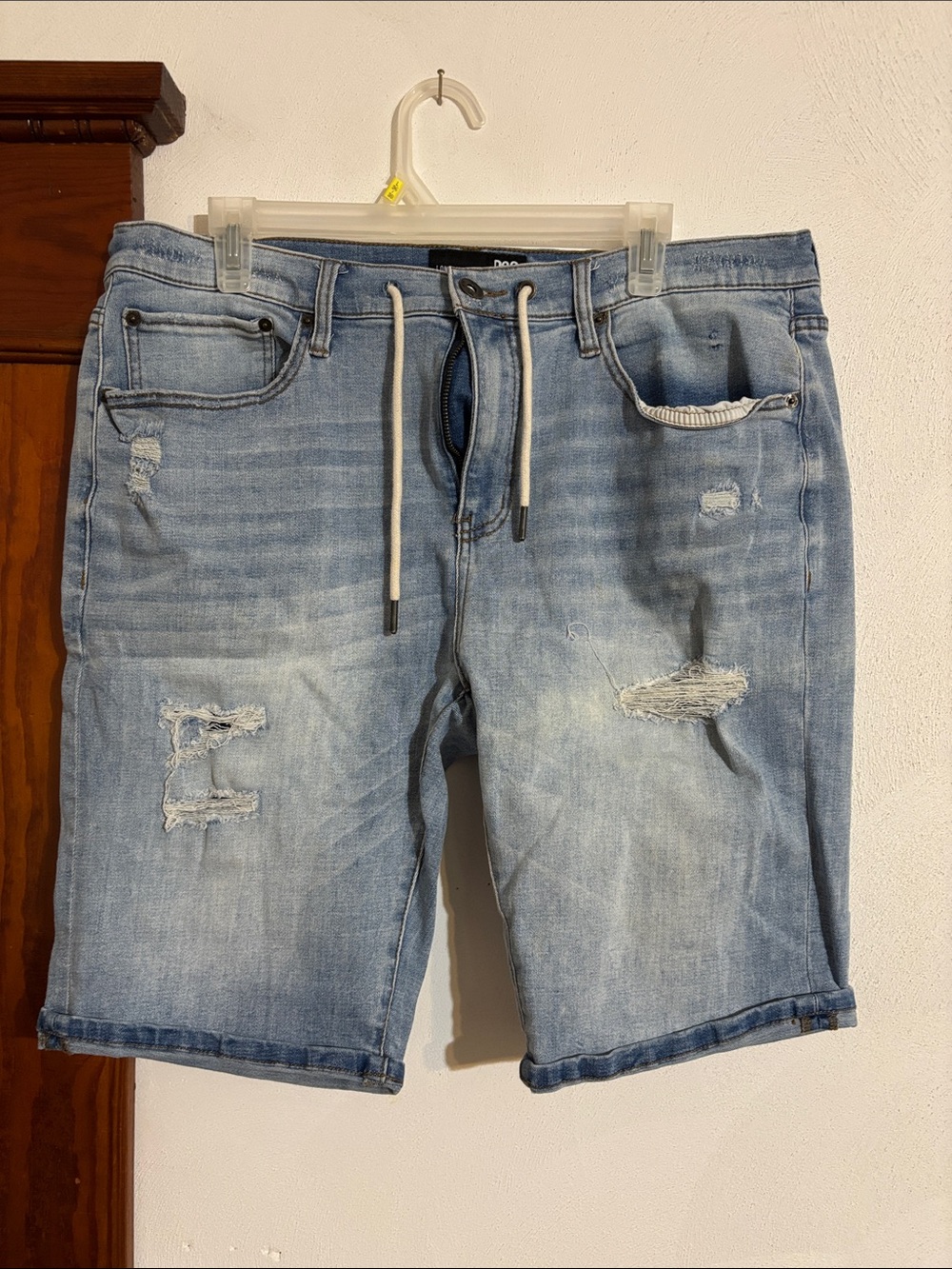 RSQ Light Blue Distressed Denim Drawstring Men's Shorts